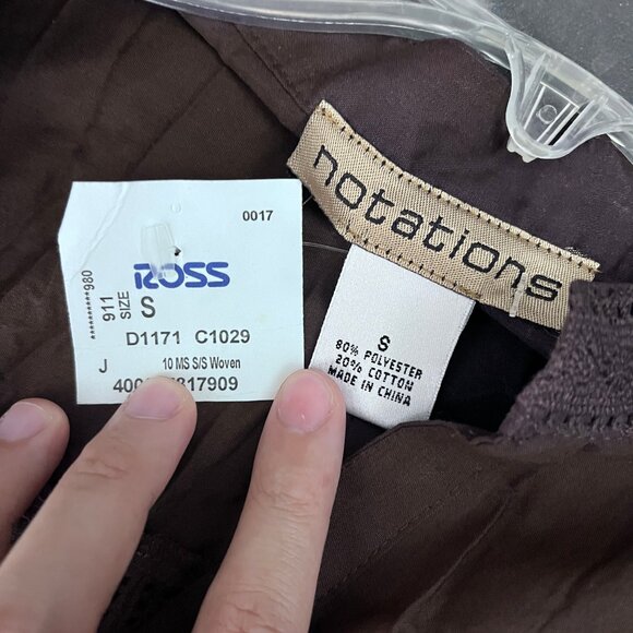 NWT Notations Brown Short Sleeves Button Blouse Top Sz S - Picture 6 of 9